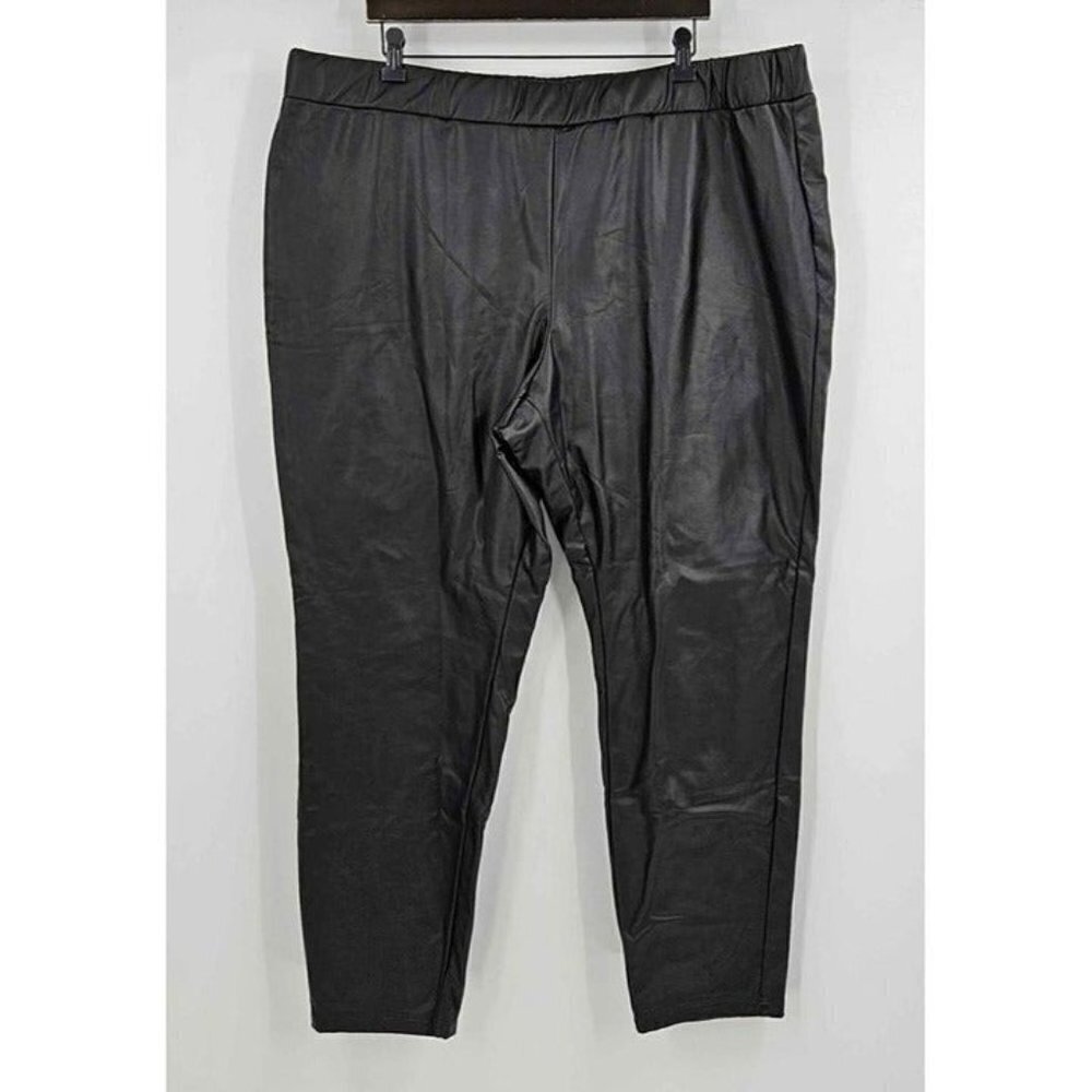 Ava& Viv Womens 3X Faux Leather Black Leggings Stretch Elastic Waist